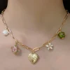 Heart Locket Charm Necklace - Glass Flowers