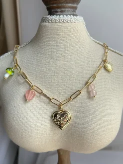 Heart Locket Charm Necklace with Mushroom - Springtime