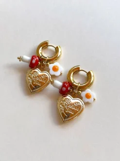 Heart Locket Chunky Hoops - Red Mushroom/Eggy Flower