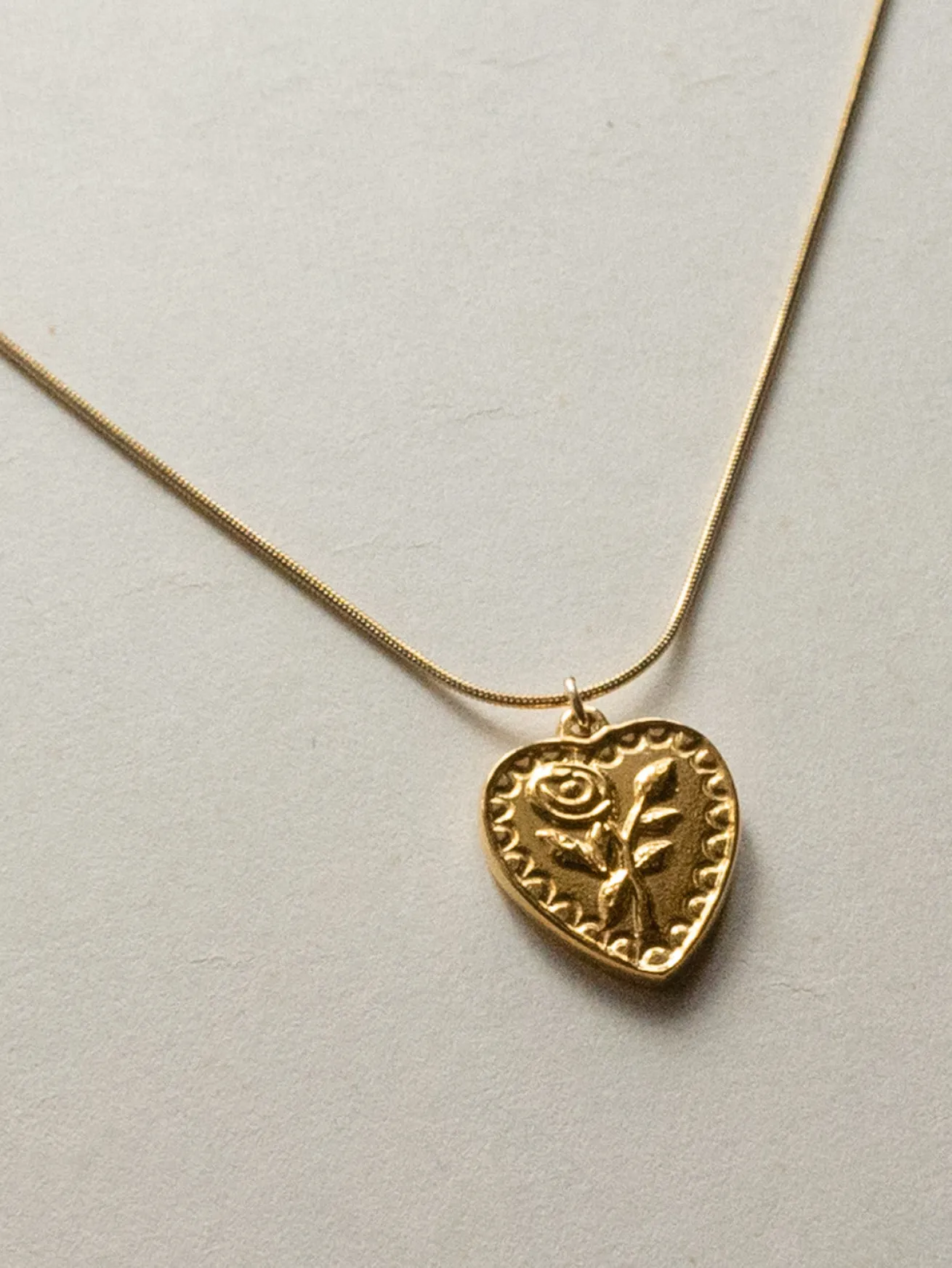 Heart Rose Pendant Necklace - Stainless Steel, Gold
