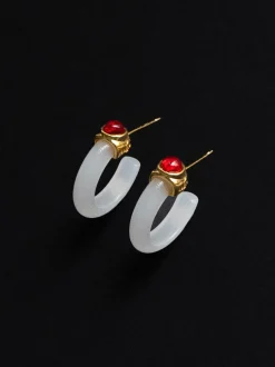 Imperial Jade Hoops - White