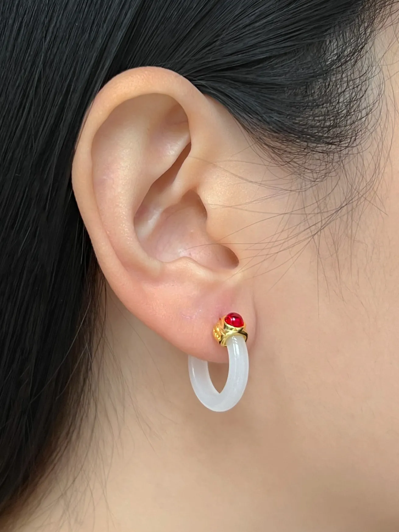 Imperial Jade Hoops - White