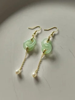 Infinity Jade Drop Earrings with Pearl