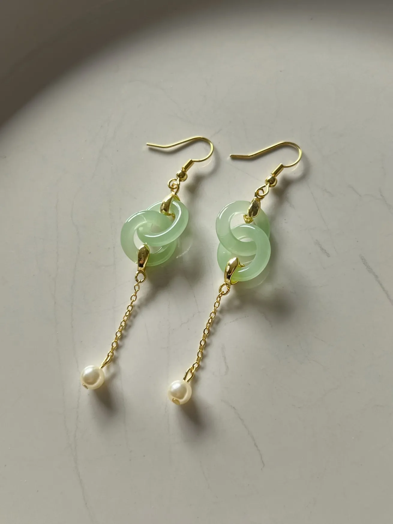 Infinity Jade Drop Earrings with Pearl