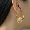 Intersect Gold Hoops With Pearls