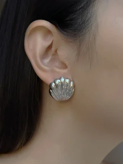 Jumbo Seashell Earstuds - Silver