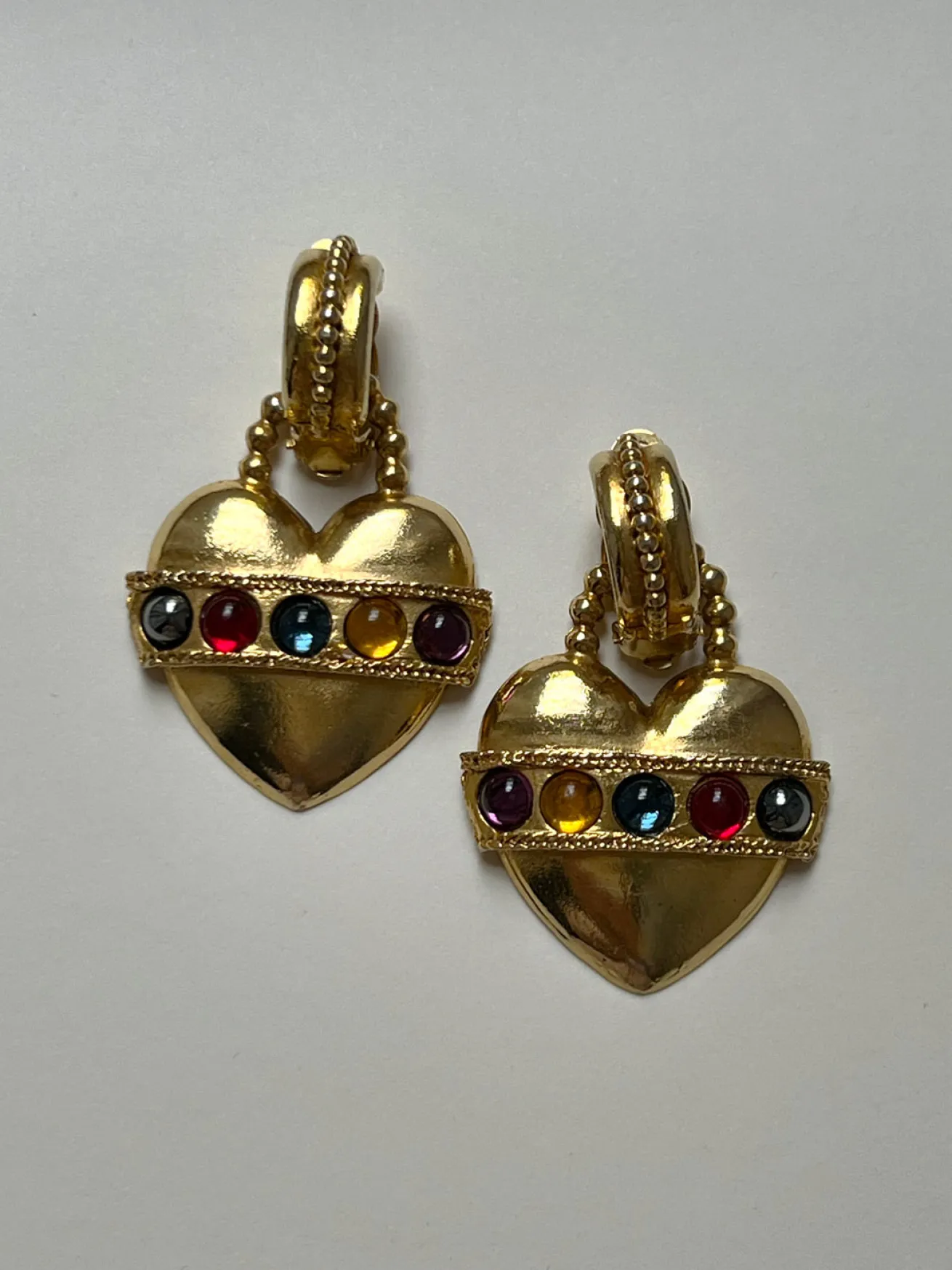 Large Baroque Heart with Gemstones Clip-Ons (Vintage)