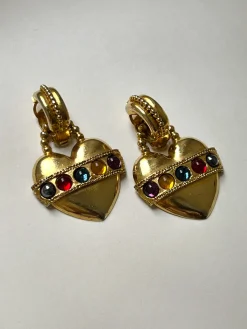 Large Baroque Heart with Gemstones Clip-Ons (Vintage)