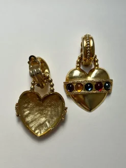 Large Baroque Heart with Gemstones Clip-Ons (Vintage)