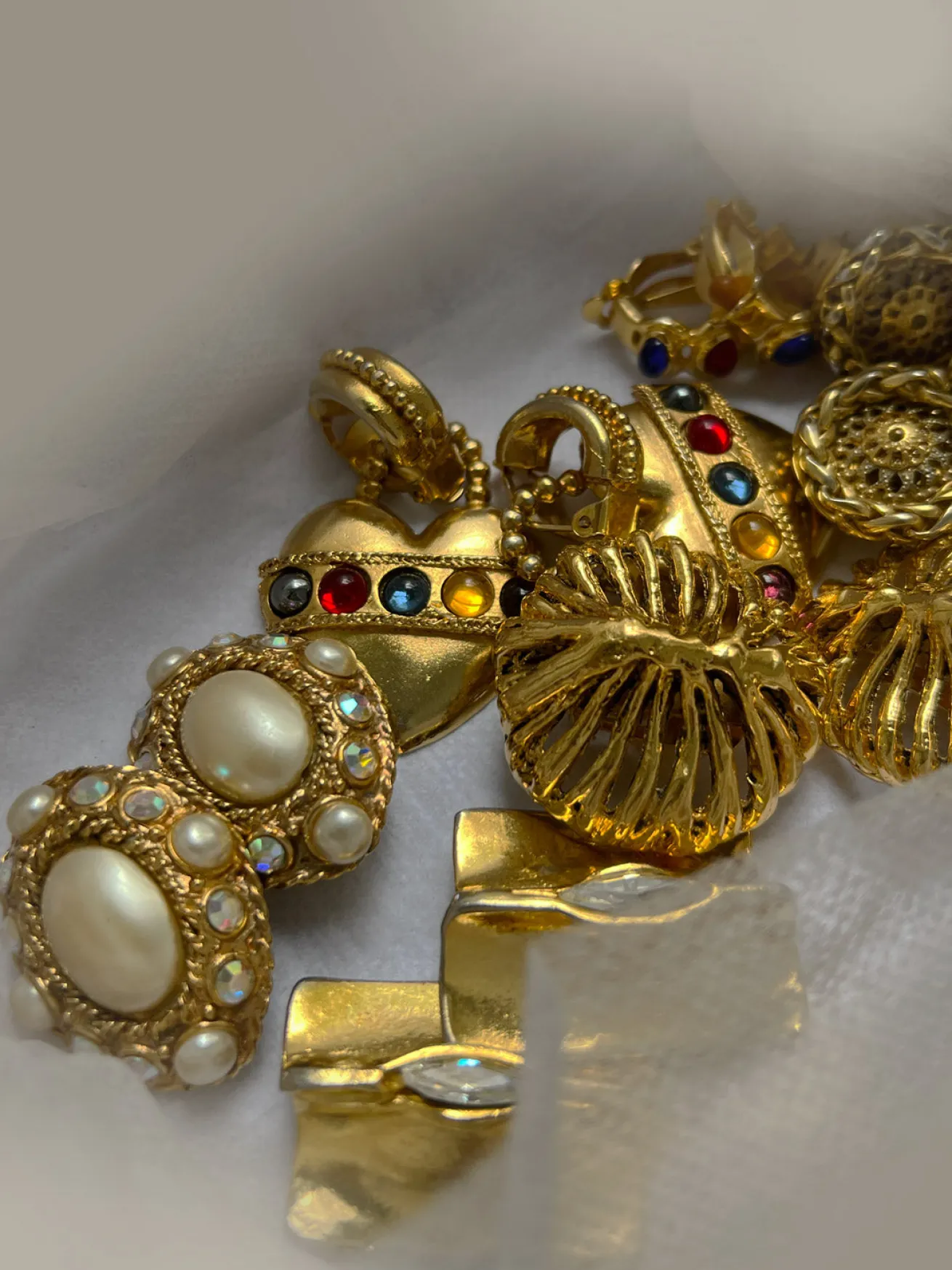 Large Baroque Heart with Gemstones Clip-Ons (Vintage)