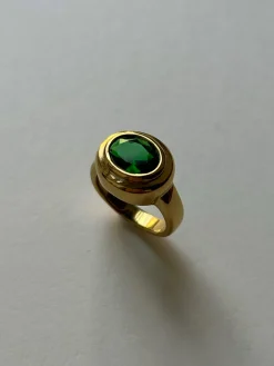 Large Oval Gemstone Ring - Emerald Green