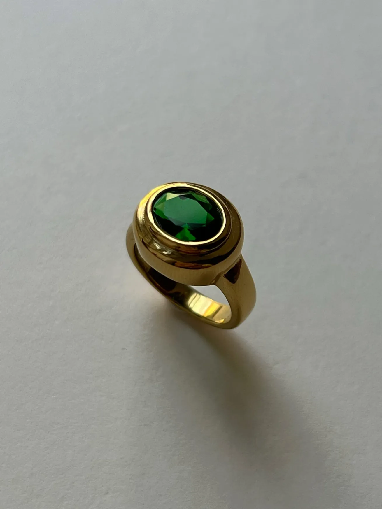 Large Oval Gemstone Ring - Emerald Green