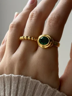 Large Oval Gemstone Ring - Emerald Green
