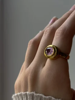 Large Oval Gemstone Ring - Pink