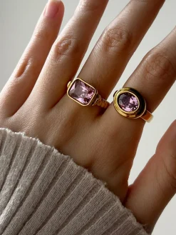 Large Oval Gemstone Ring - Pink
