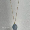 Large Pearl Pendant Necklace with Carved Flowers - Blue