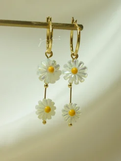 Layered Daisy Hoops - Natural Shell