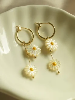 Layered Daisy Hoops - Natural Shell