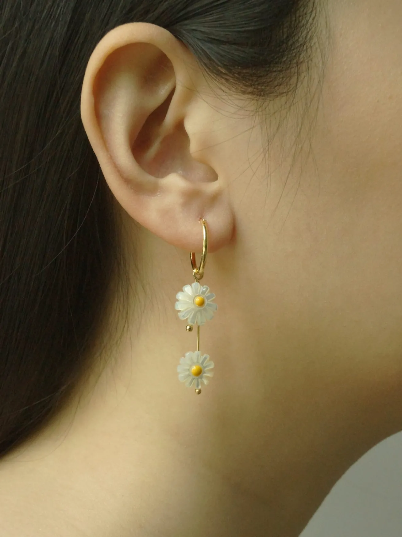 Layered Daisy Hoops - Natural Shell