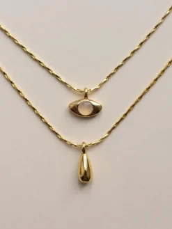 Layered Necklace With Symbolic Pendants - Eye/Teardrop