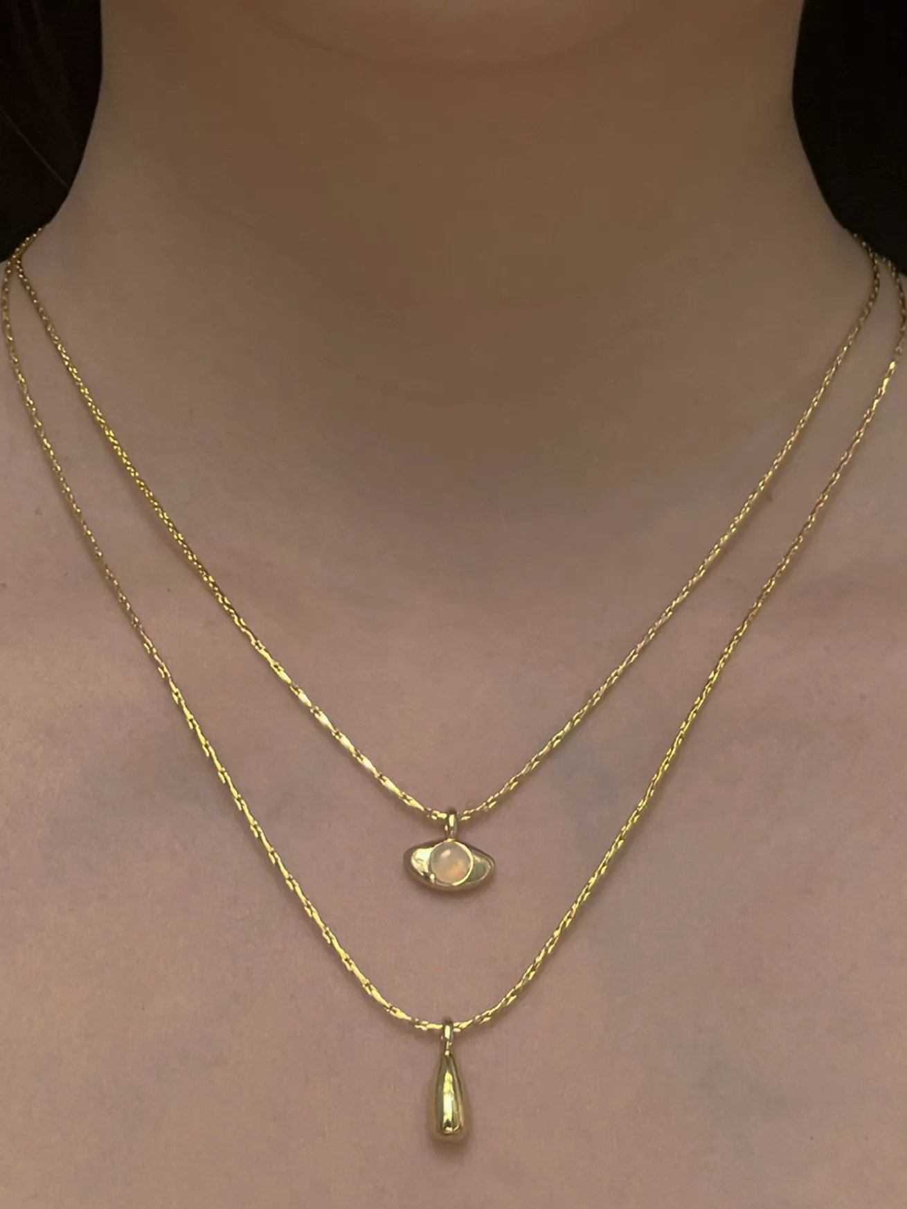 Layered Necklace With Symbolic Pendants - Eye/Teardrop