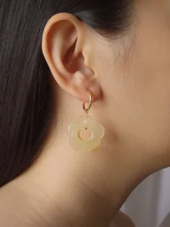 Little Flower Hoops - Marbled Oat *18K Gold-plated