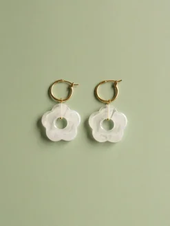 Little Flower Hoops - Marbled White *18K Gold-plated