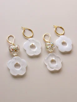 Little Flower Hoops - Marbled White *18K Gold-plated