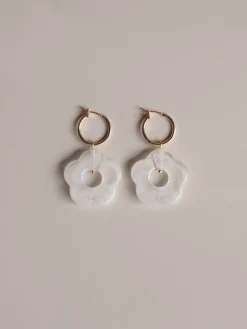 Little Flower Hoops - Marbled Oat *18K Gold-plated