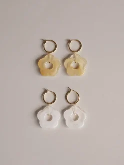 Little Flower Hoops - Marbled White *18K Gold-plated