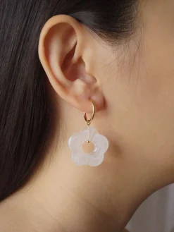 Little Flower Hoops - Marbled White *18K Gold-plated