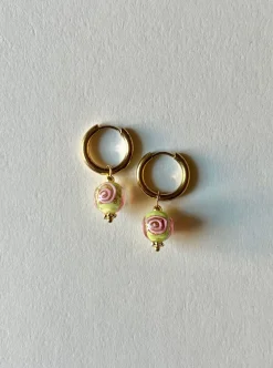 Little Hoops with Eclectic Glass Beads - Green Apple