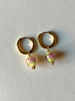 Little Hoops with Eclectic Glass Beads - Green Apple
