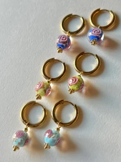 Little Hoops with Eclectic Glass Beads - China Blue