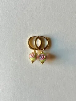 Little Hoops with Eclectic Glass Beads - Green Apple