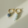 Little Stone Heart Mismatched Hoops - Blue