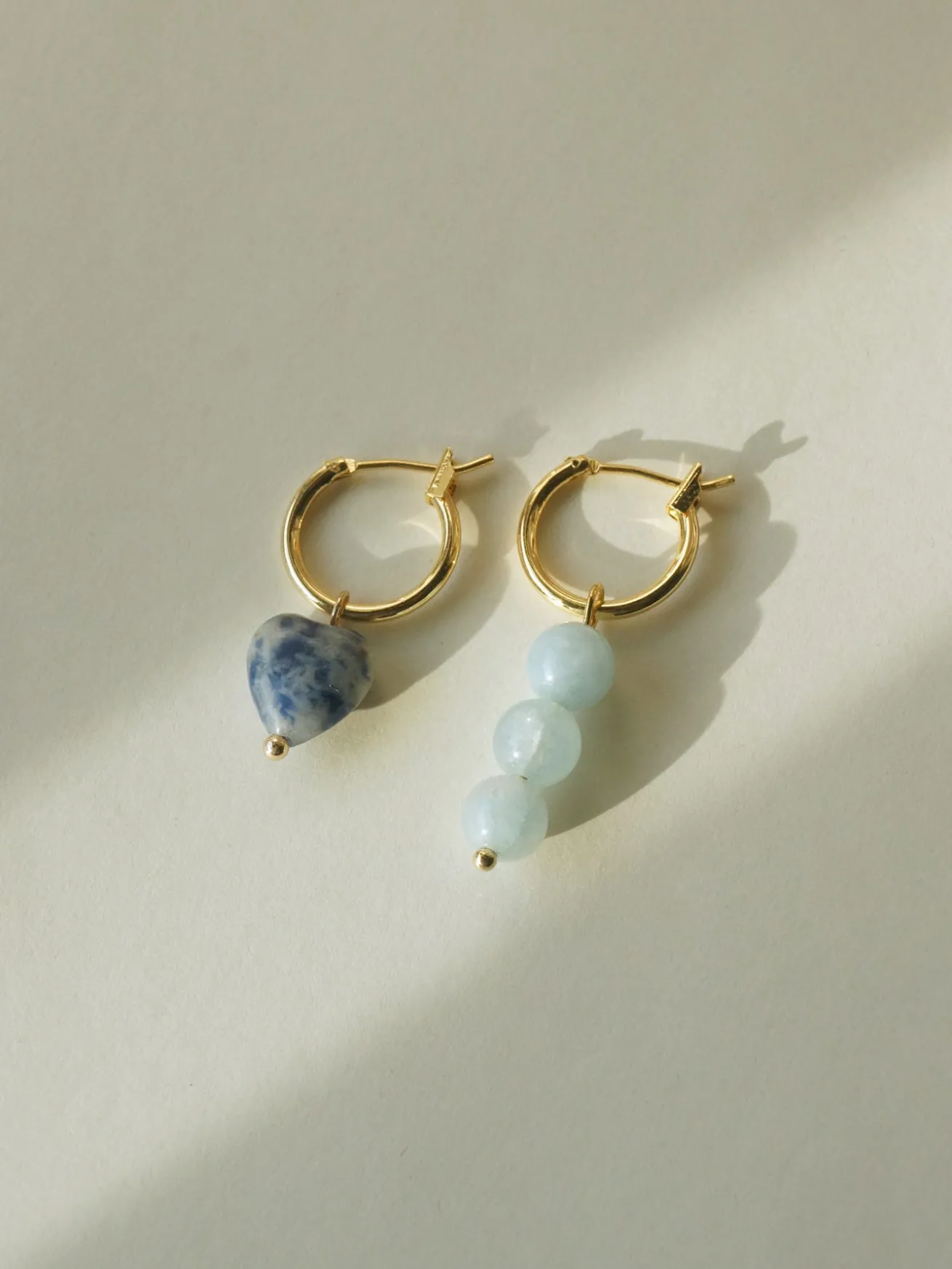 Little Stone Heart Mismatched Hoops - Blue