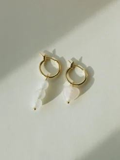 Little Stone Heart Mismatched Hoops - Pink/White