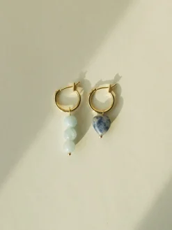 Little Stone Heart Mismatched Hoops - Blue