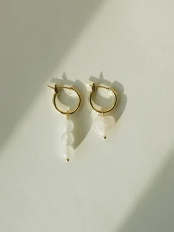 Little Stone Heart Mismatched Hoops - Pink/White