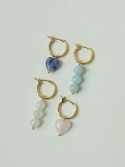 Little Stone Heart Mismatched Hoops - Blue