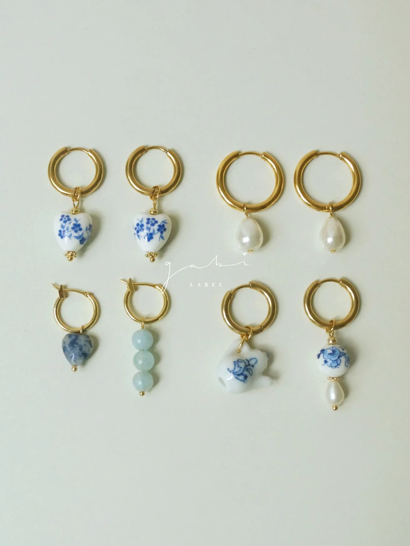 Little Stone Heart Mismatched Hoops - Blue