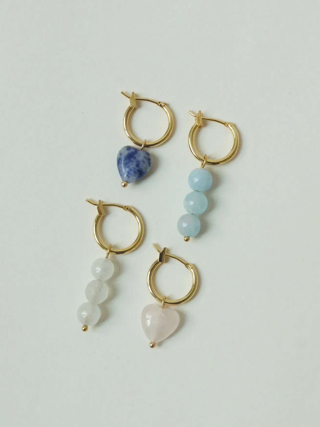 Little Stone Heart Mismatched Hoops - Pink/White