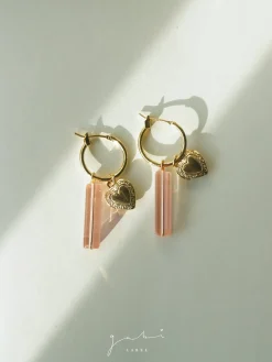 Locket & Glass Dangle Hoops - Pink