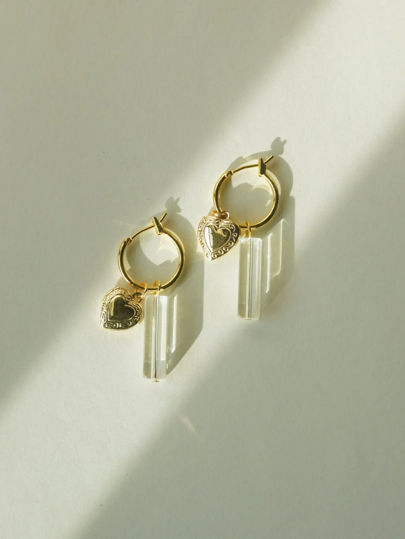 Locket & Glass Dangle Hoops - Clear