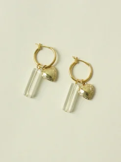 Locket & Glass Dangle Hoops - Clear