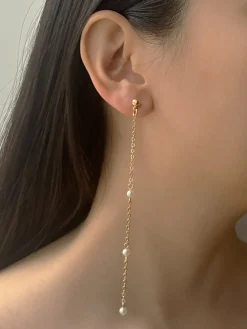 Long Dangle Petite Pearl Earrings