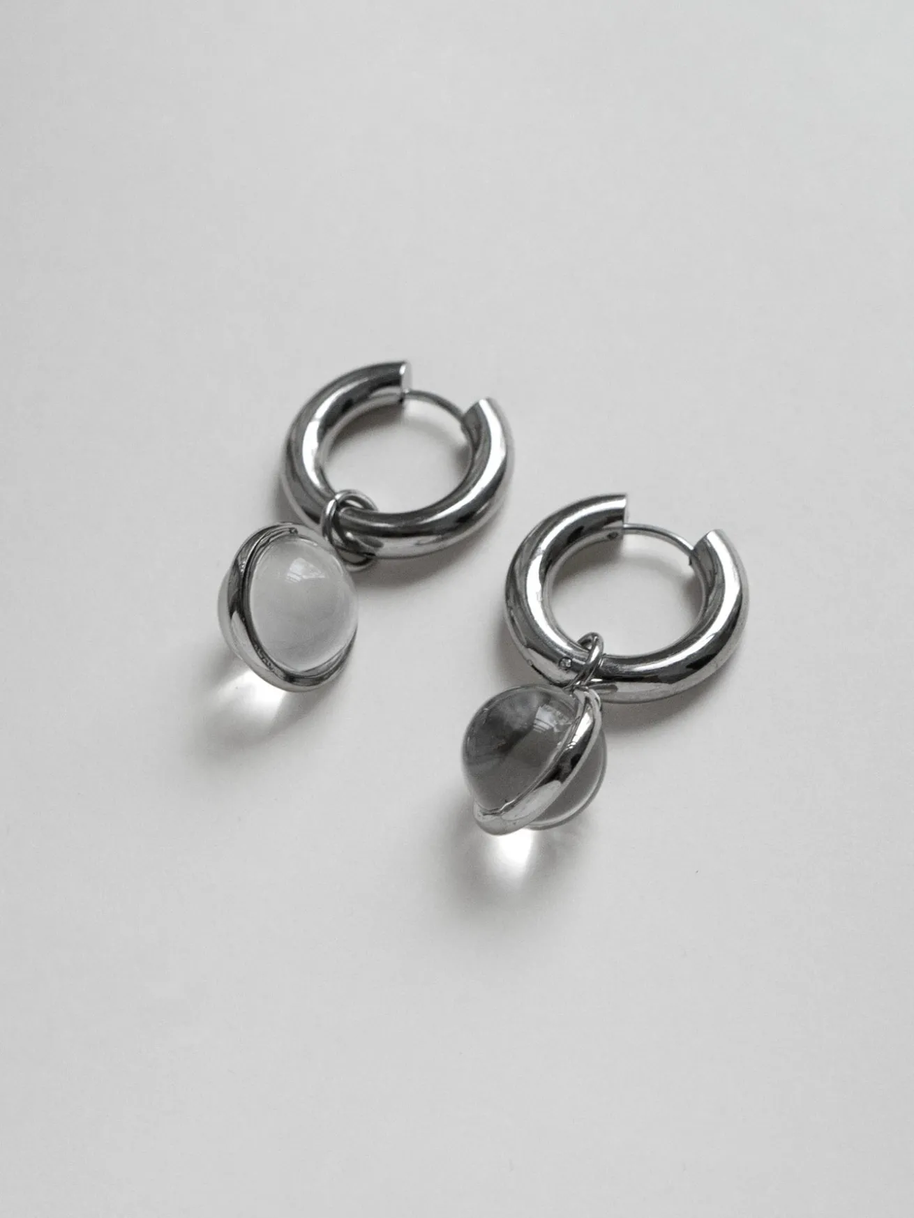Lucite Globule Hoops - Silver
