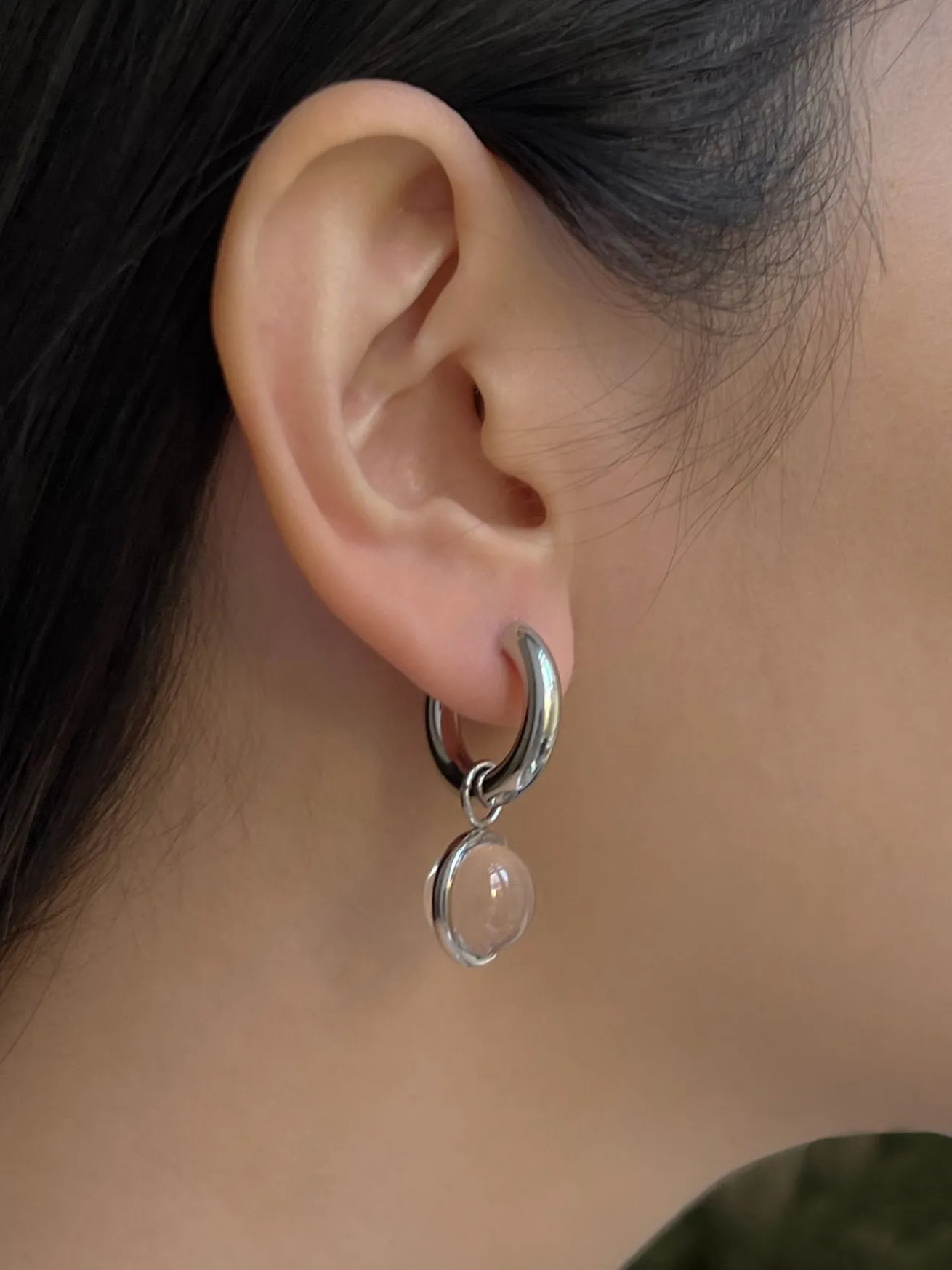 Lucite Globule Hoops - Silver