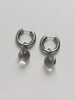 Lucite Globule Hoops - Silver